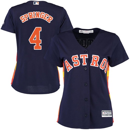 Astros #4 George Springer Navy Blue Alternate Women's Stitched MLB Jersey